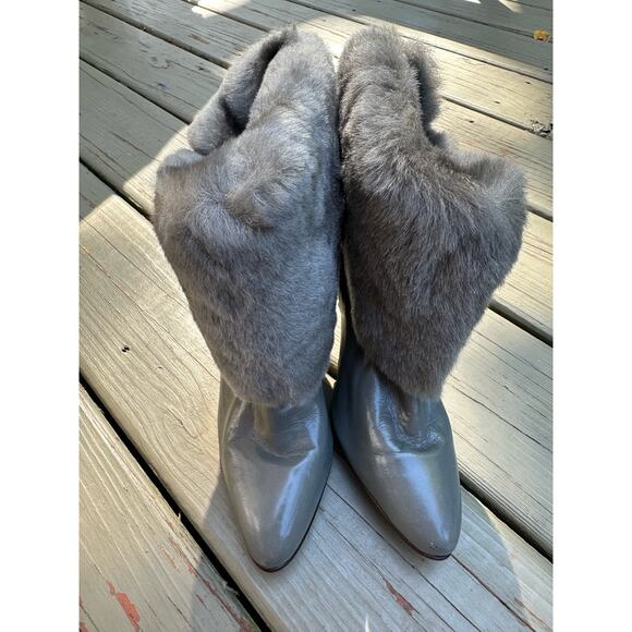 Vintage glam ancle booties gray fur shearing elegant Spain luxury bohemian - Picture 6 of 13